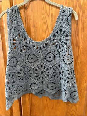 NWOT ADORA Hand-Crocheted Tank Top in Gray one size